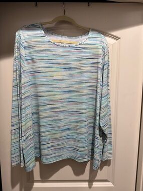 Lands' End Light Blue Striped Swim Top with Multicolor Accents
